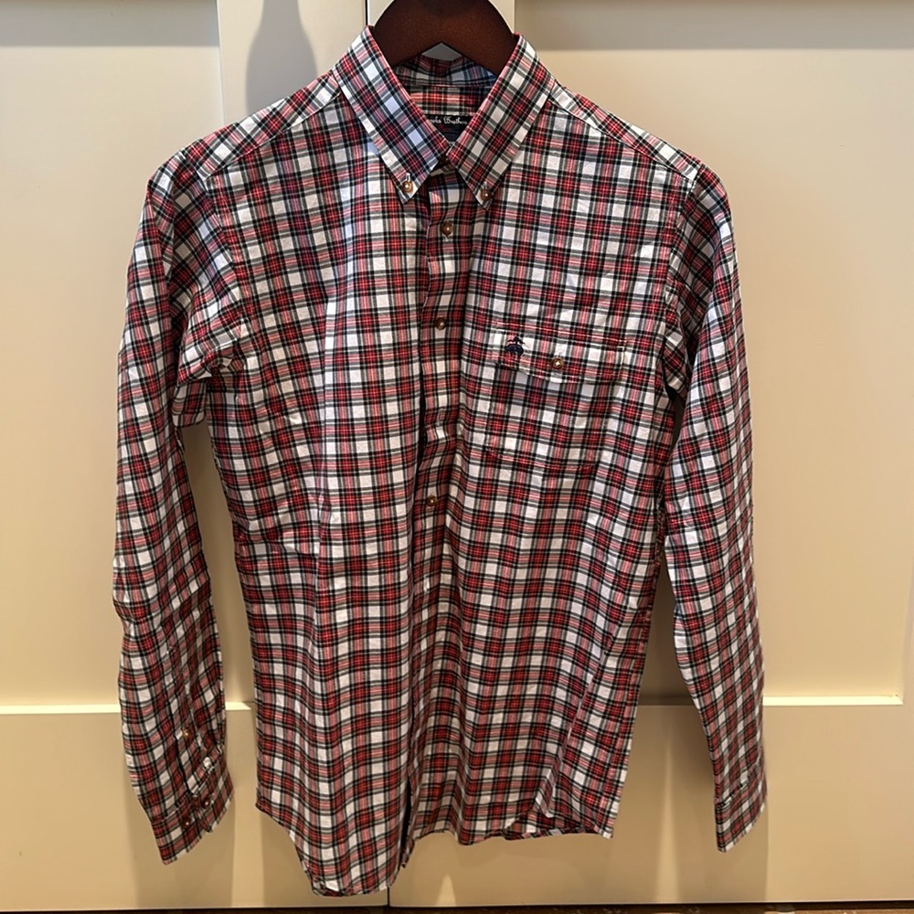 Boys Brooks Brothers Cotton Oxford Plaid Button Down Shirt - Size L
